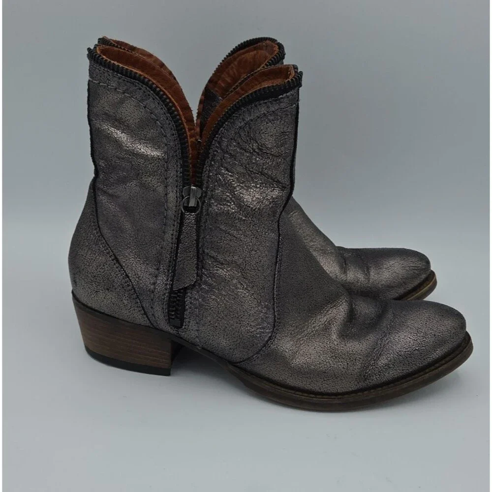 Oxmox Womens Booties Pewter Wash full speed size 7.5 EU 38 Dual Zipper EUC